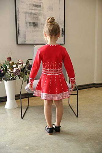 SMILING PINKER Girls Knit Sweater Dress Argyle Crewneck Long Sleeve Winter Party Dress3