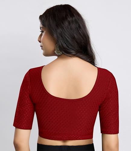 Image of TRENDMALLS Women's Dobby Pure Cotton Elastin Stretchable Readymade Round Neck Elbow Length Sleeves Blouse Choli Stylish Saree Blouse Ready to Wear