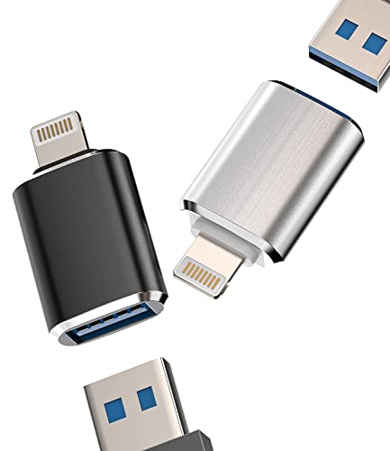 Lightning Male to USB Female Adapter Dongle(2Pack) iPhone OTG Converter for 13 12 11 14 Pro Max Xr X Xs Se 7 8Plus iPad Air Camera Card Reader USB Flash Drive Keyboard Mouse Hub MIDI U Disk Piano