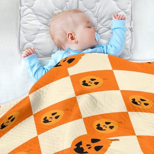Burbuja Orange Checkered Pumpkins Baby Blanket for Boys Girls, Nursery Soft Warm Swaddling Receiving Baby Blankets, 30x40 in Toddler Blanket4