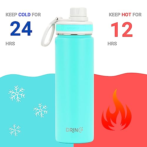 Image of Drinco Stainless Steel Water Bottle Spout Lid Vacuum Insulated Double Wall Water Bottle Wide Mouth Leak Proof Keep Cold Sport Camping Hiking (22oz Teal)