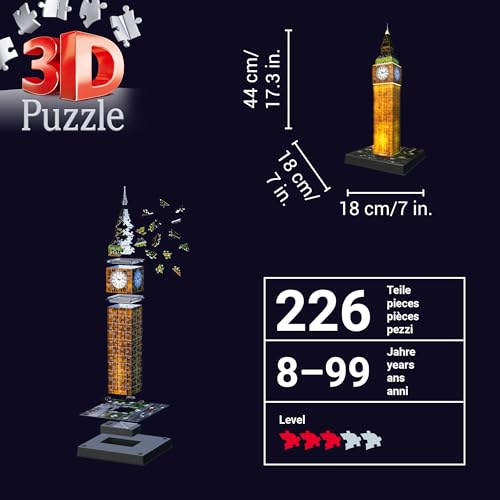 Ravensburger 3D Puzzle 12588 - Big Ben Night Edition - Das Wahrzeichen aus London, offiziell Elizabeth Tower… – Ansicht 3