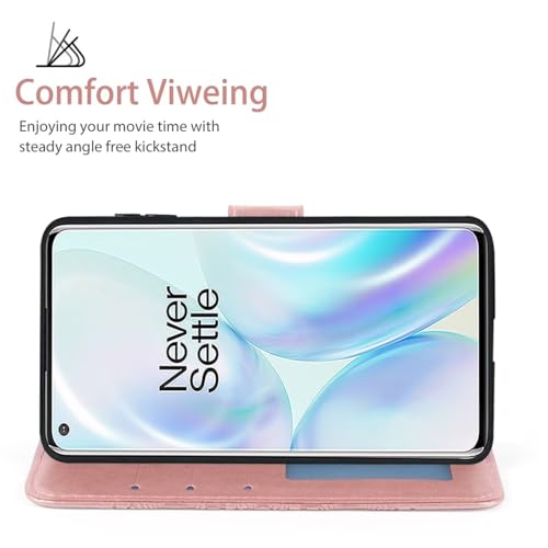 Étui portefeuille OnePlus 8 or rose rabat cuir et verre trempé - 3