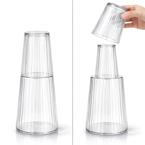 Image of Allo Drinksafe Glass Water Jug With Lid 850ml, Multipurpose Detox Pitcher Jar For Hot & Cold Beverages, Milk, Juice, Iced Tea, Ideal For Gifting, Serving, Dining Table(0.85 Litre Transparent Stripped)