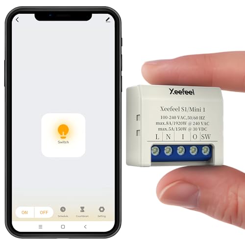 Xeefeel Mini 1 Smart Relais Schalter Wlan & Bluetooth - 8A Hausautomation Kompatibel Lichtschalter Lichtsteuerung und Garagentoröffner Alexa & Google Home iOS Android App Kein Hub erforderlich