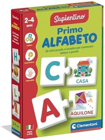 Clementoni Sapientino – First Alphabet, Educational Game for Children 2-4 Years with Flashcards for Learning Letters and First Words, Made in Italy, Italian Language, 16839