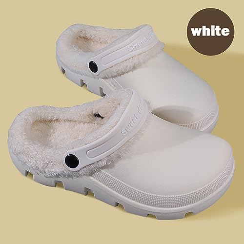 Garden Clogs Fuzzy for House : Women Men Warm Fur Lined Slippers for Winter Unisex Non-Slip Mules for Indoor Outdoor White2
