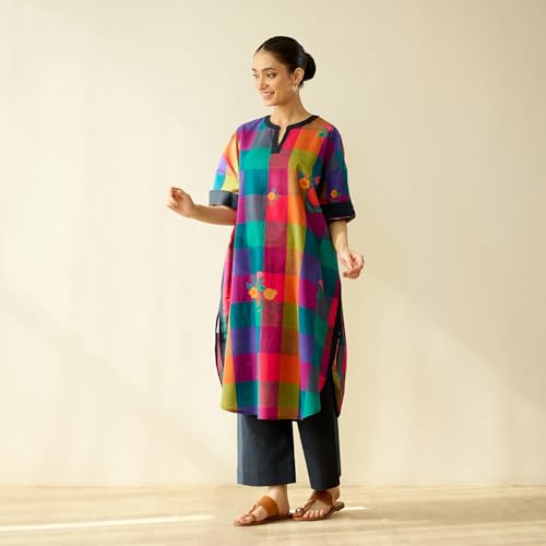 Image of GoSriKi Kurta Sets for Women Cotton Blend Printed | Kurta Palazzo Set | Straight Kurti Set for Women | Mandarin Collar Elbow Sleeve Ethnic Outfit | Designer Indian Kurti Top with Palazzo Pants