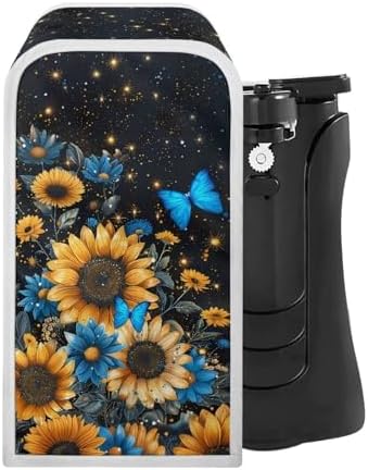 Annejudy Sunflower Butterfly Pattern Electric Can Opener Covers Dust and Stain Protection Small Appliance Cover for Kitchen Home Decor Accessories 5.7×5.7×10 inches, Black