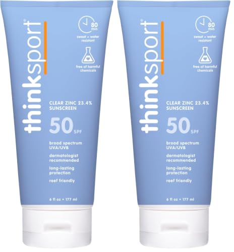 Image of Thinksport SPF 50+ Mineral Sunscreen with Clear Zinc Oxide, 6 Fl Oz - Safe, Natural, Water Resistant, Broad Spectrum UVA /UVB Sun Screen for Sun Protection - Vegan, Reef Safe Sunscreen (Pack of 2)