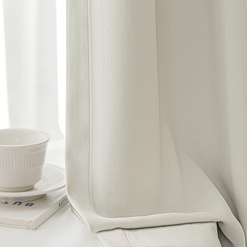 Beauoop Blackout Curtains for Living Room Beige Curtains 90 Drop Herringbone Textured Eyelet Curtain for Bedroom Thermal Insulated Noise Reducing Window Curtain Drapes 2 Panels - Image 8
