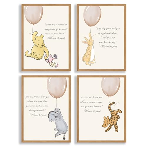 ZsaTuiy 4 pósteres de decoración de habitación de bebé de Winnie, decoración de pared Pooh, decoración de baby shower, decoración de habitación Winnie, decoración clásica de Winnie the Pooh
