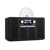 AUNA Vertico - Web Radio con Lettore CD, Internet SmartRadio: WiFi/DAB+/FM, Lettore CD Slot-In, Bluetooth, App-Control con UNDOK, Display HCC da 2,4", Nero