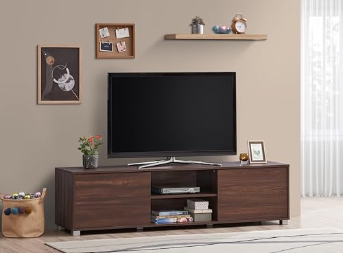 Image of DeckUp Cannes 2-Door Engineered Wood TV Entertainment Unit and TV Stand with Storage (Walnut, Matte Finish)