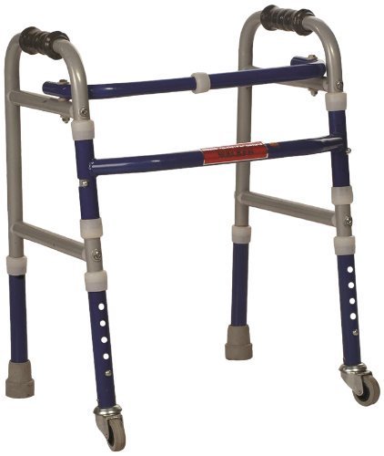 Image of Walker Folding for Seniors - Two Push-Button Lever Release Folding Walker Deluxe Height (Short, Standard, People) (WITH WEELS, BLUE)