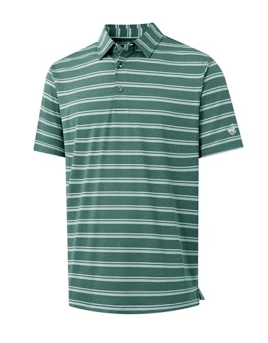 MICHEL ROUEN Mens Golf Polo Shirts Quick Dry Business Stretch Lightweight Soft Striped Collared Mens Golf Shirts
