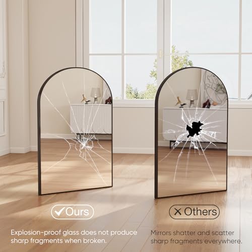 Image of DUMOS Black Metal Arch Vanity Rounded Rectangle Bathroom Mirrors for Over Sink Wall, 24x37 Inch Large Matte Mirror, Modern Decorative for Restroom, Farmhouse