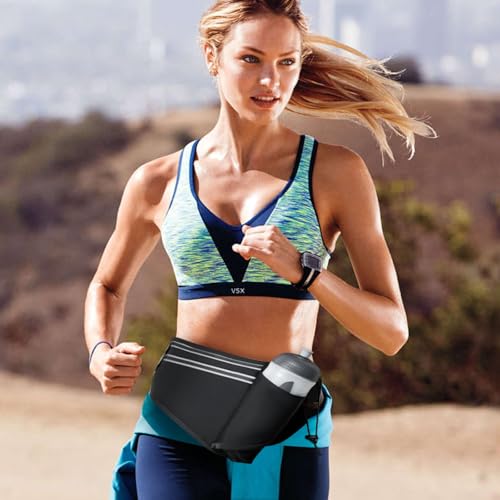 Image of Slim Running Belt for Women Men,Runners Fanny Pack Phone Holder,Money Belt,Running Gear Accessories,with 3 Pockets (Light Black)