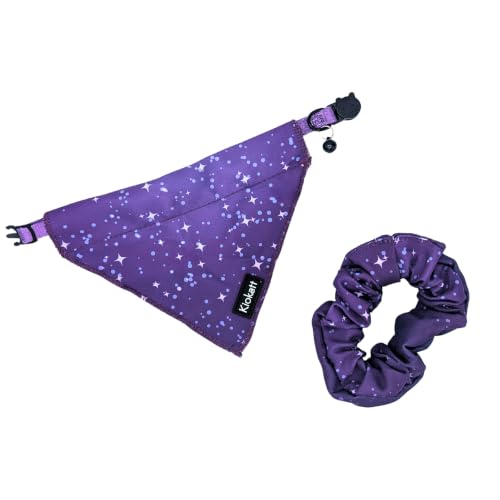 2-Piece Matching Cat & Owner Set Galaxy Bandana with Bell & Scrunchie
