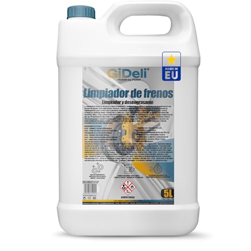 GiDeli Limpiador de Frenos 5L Canister - para Auto, Moto y Bicicleta - Elimina Aceite, Grasa, Polvo de Frenos, Restos de Adhesivo - Desengrasante para Taller, Secado Rápido, Sin Residues