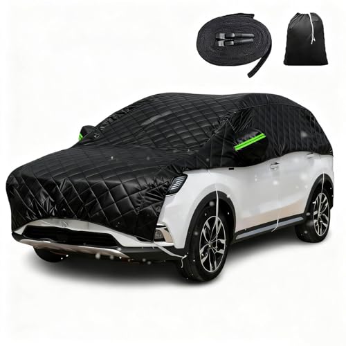 Heavy Duty Waterproof Half Car Cover for Re .nault M .egane 4 Anti-Hail,5 Layers Thickened Windproof UV Resistant Outdoor Car Cover,Easy to Use,with Storage Bag,Fits Most Cars,4.9 * 2.5 m