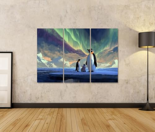 Tableau sur toile de pingouins triptyque décoration salon