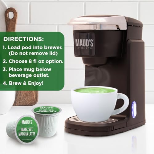 Image of Maud's Matcha Latte Pods, 32ct, Gourmet Matcha Tea Blend | Gourmet Blended Tea Leaves in Single Serve Tea Pods - Compatible with Keurig Coffee Makers