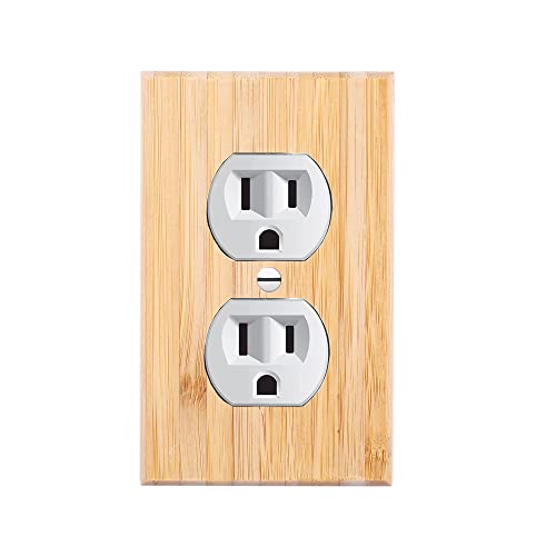 Raw Wood Double Hole Outlet Covers 4.5" X 2.76" Bamboo Quality Decorative Wall Plate Light Switch Plate Cover For Bedroom Kitchen Home Decor (Double Hole Outlet) #TOP6