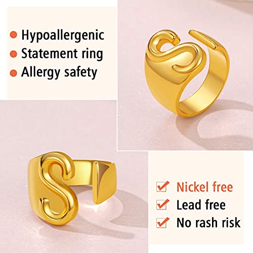 FindChic Customizable Initial Ring Statement 18K Gold Plated Fashion Cuff Rings for Women Alphabet Letter A to Z Resizable Knuckle Ring (with Gift Box)3