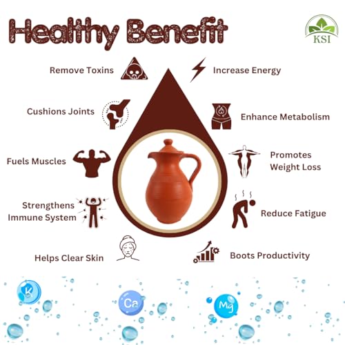 Image of KSI Organic Clay Water Bottle - 1L Earthen Mud Pot for Drinking Water with Jute Bag | Mitti Ki Bottle | Naturally Cools & Purifies | Eco-Friendly, BPA-Free, Chemical-Free | Handmade Terracotta Bottle