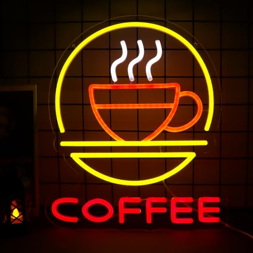 Image of Coffee Neon Sign Dimmable Led Coffee Lights Wall Decor for Cafes, Hotels, Restaurants, Coffee Bars, Kitchen Party Gift Art for Fans Boys Girls 12.2 x 14.7IN-USB Powered-Acrylic