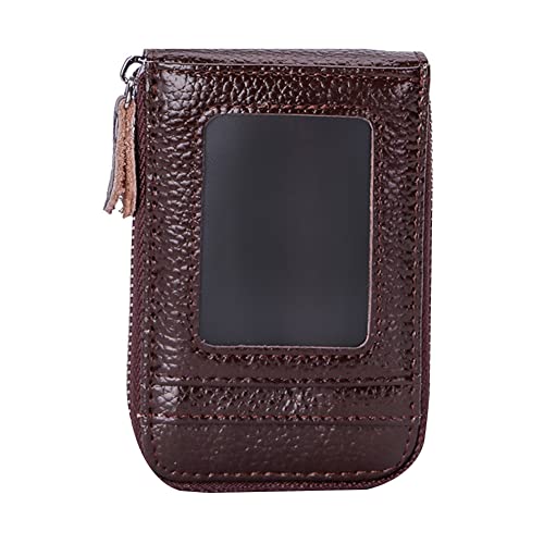 Credit Card Holder,Cowhide Leather Wallets Business Card Holder Credit Card Protector Case 9 Cards Slots Zipper Card Cases Holder for Women Men,Brown