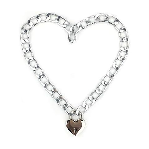 Intimate Lover Heart Chain Necklace Collar Heart Padlock Choker for Men and Women (Silver, 16) Cover