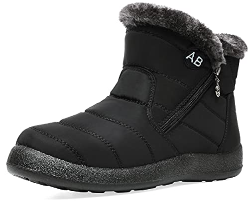 Zapatos Invierno Mujer Botas de Nieve Forradas Calientes Zapatillas Botines Planas Con Cremallera Casuales Boots para Mujer A Negro 38 EU=245(39) CN Cover