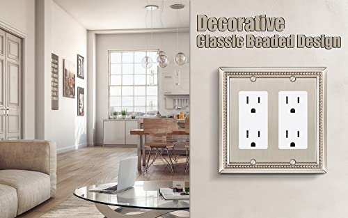 Image of Sunken Pearls Heavy Duty Decorative Wall Plate Switch Plate Outlet Cover (Double Decorator, Satin Nickel)