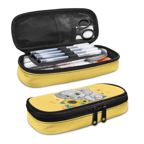 Image of Sunflower Elephant Pencil Case for Adults Kids Pencil Pouch School Pen Bag Pen Cases Holder Stationery Pouches Aesthetic School Office Supplies