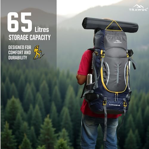 TRAWOC CLIFFHIKER 65 Liter Internal Frame Trekking Hiking Camping Backpack Travel Bag Front & Top Loading Rucksack ag for Men & Women Laptop/Rain Cover/Shoe Compartment, HK010