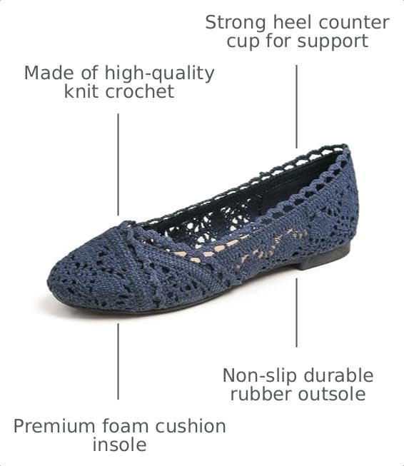 Image of FEVERSOLE Women's Comfort Breathable Knit Crochet Shoes Lace Ballet Flats