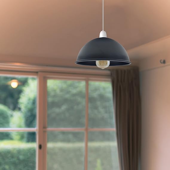 Black Retro Industrial Ceiling Light Shades, Metal Dome 30cm Easy Fit Lamp Shades for Replacement Pendant Lighting Bedroom, Kitchen, Office, Living Room