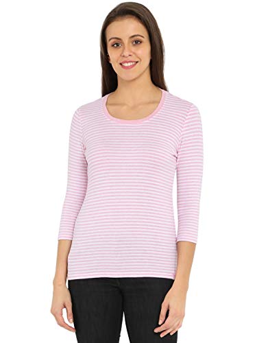 Image of Jockey 1360 Women's Super Combed Cotton Elastane Stretch Slim Fit Striped Round Neck Three Quarter Sleeve T-Shirt