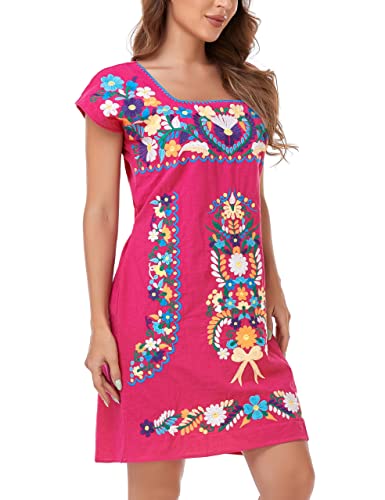 Image of YZXDORWJ Women Mexican Embroidered Dress Ruffle Collar Sleeveless