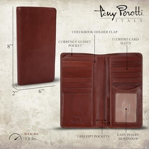 Tony Perotti Mens Long Bifold Checkbook Cover Wallet Multi Card Pocket Holder Italian Leather2