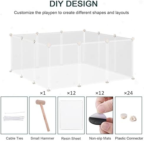 PawHut Pet Playpen DIY Small Animal Cage Open Enclosure Portable Plastic Fence 12 Panels for Hedgehog Bunny Chinchilla Guinea Pig White