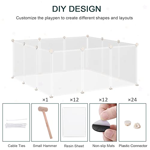 PawHut Pet Playpen DIY Small Animal Cage Open Enclosure Portable Plastic Fence 12 Panels for Hedgehog Guinea Pig White - Image 3