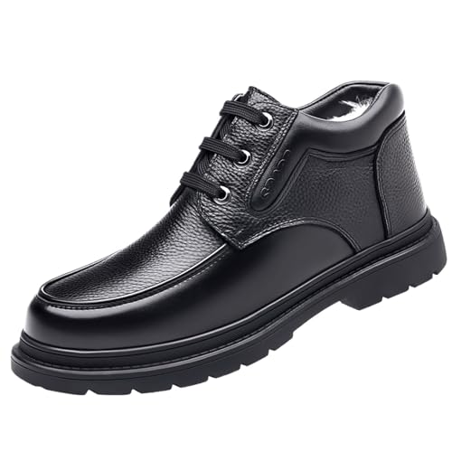 Winter Plush Light Business Casual Cotton Leather Shoes, Thickened Warm High-Top Leather Shoes, Waterproof and Anti-Slip Shoes for Men