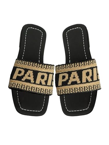 GORGLITTER Girl's Letter Graphic Crochet Flat Sandals Square Open Toe Slip on Slides