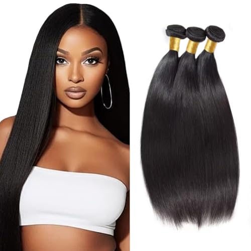 Extensiones de cabello natural liso de 22 a 26 pulgadas en tono negro natural 1B