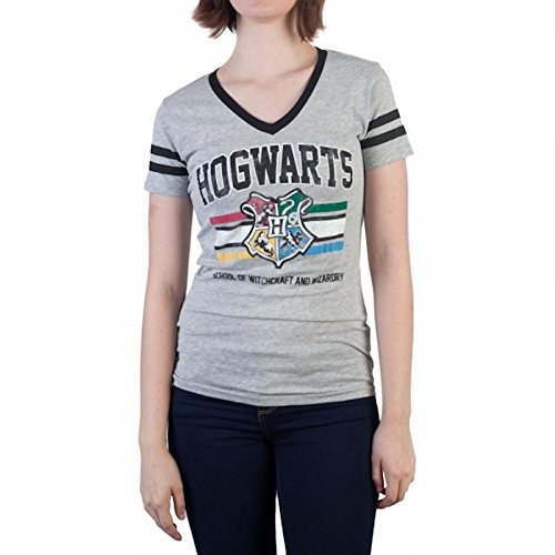 Harry Potter Hogwarts Varsity Logo Varsity V-Neck Juniors T-Shirt (XL) Grey