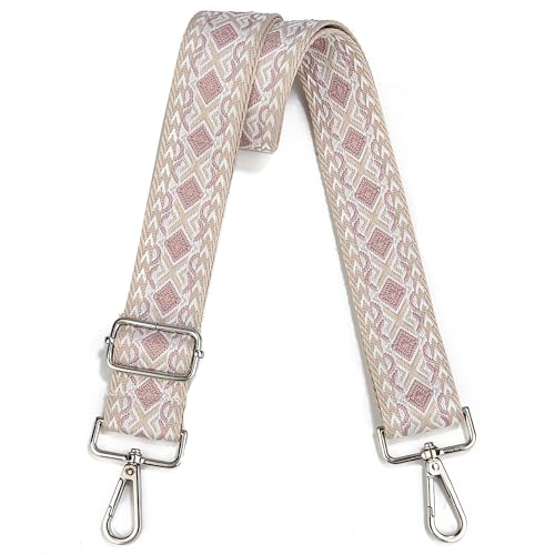 Image of Crossbody Straps for Purses Silver Hardware Purse Strap Wide Shoulder Strap Adjustable Replacement,Retro Jacquard Embroidery for Shoulder Bags, Canvas Tote Handbags