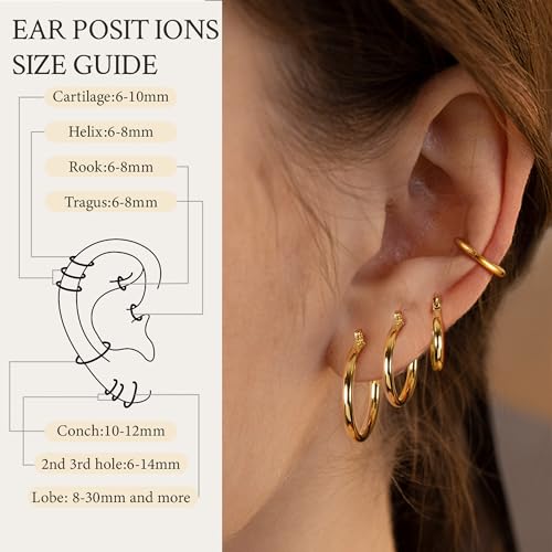 ORAZIO 14K Real Gold Plated Huggie Hoop Earrings Sets, 10 Pairs Hypoallergenic 316L Stainless Steel Silver Small Hoop Earrings Non-tarnish for Sensitive Ears, 24/7 Lightweight Dainty Endless Cartilage Jewelry for Women Men 6-18MM3